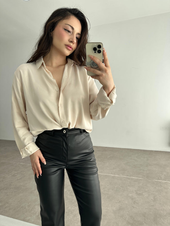 Silk Satin Draped Champagne Shirt