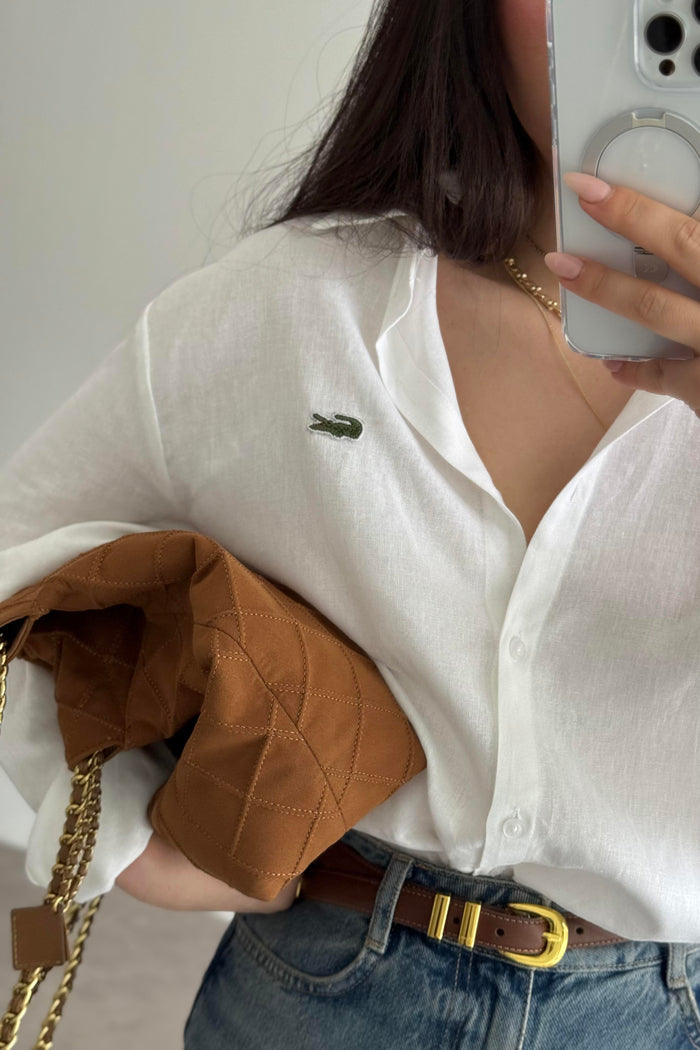 Lcst Styled Linen Straight Cut White Shirt