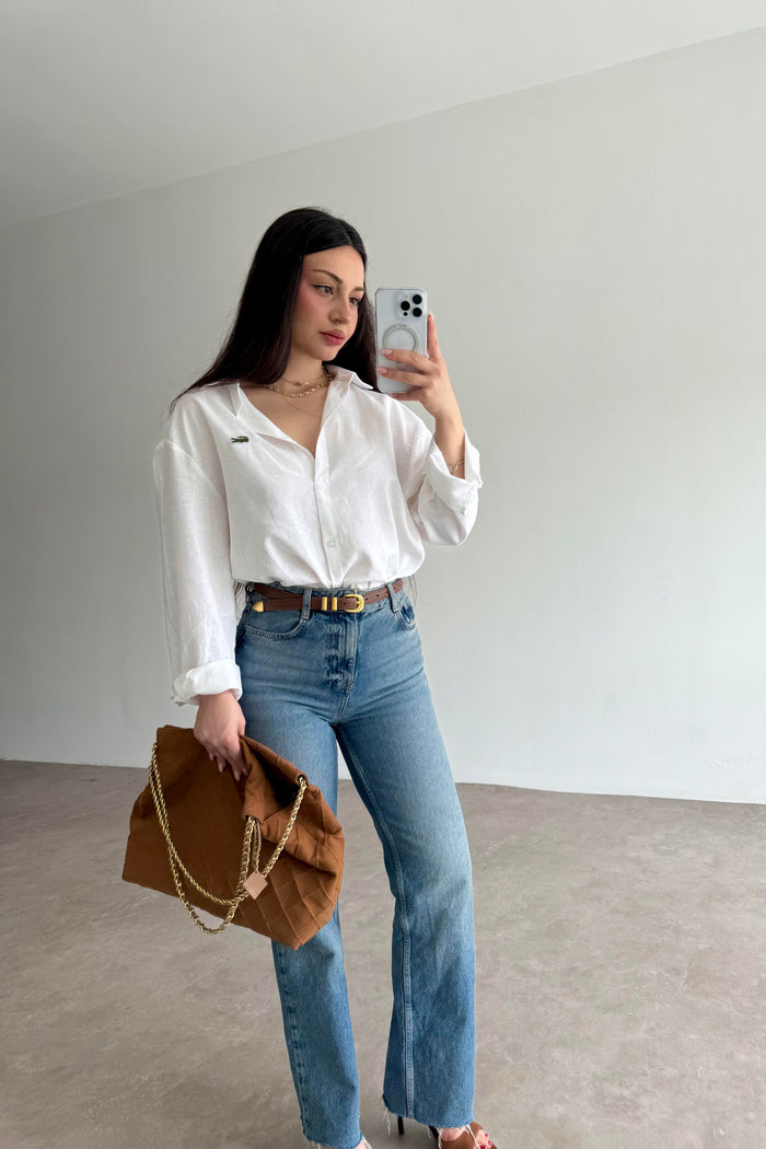 Lcst Styled Linen Straight Cut White Shirt