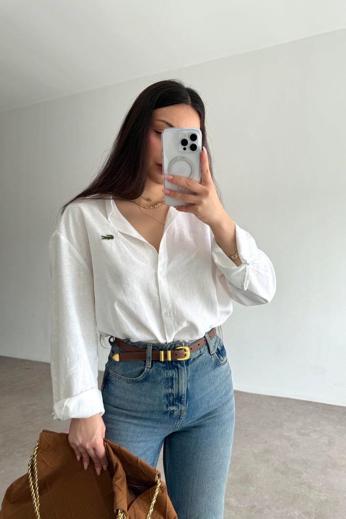 Lcst Styled Linen Straight Cut White Shirt