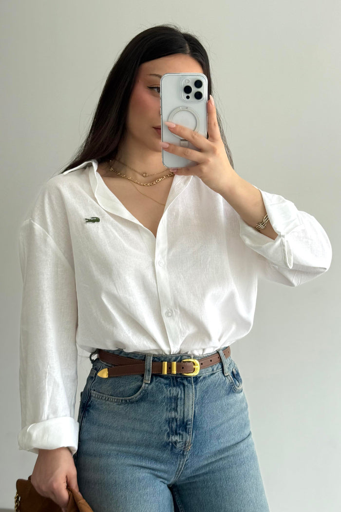 Lcst Styled Linen Straight Cut White Shirt