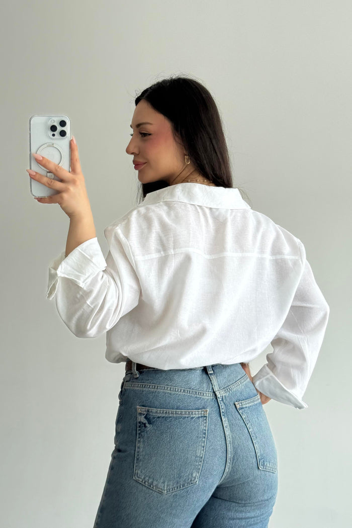 Lcst Styled Linen Straight Cut White Shirt