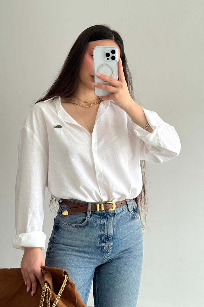 Lcst Styled Linen Straight Cut White Shirt