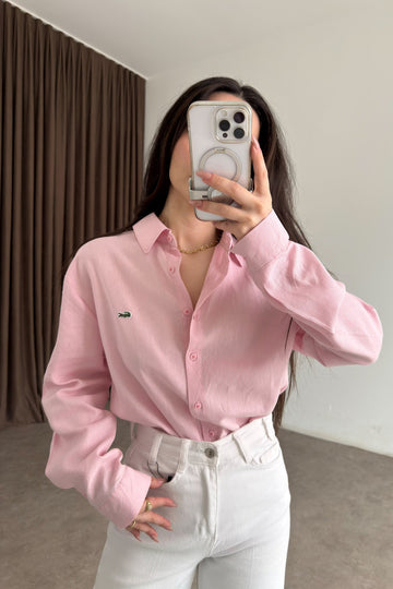 Lcst Styled Linen Straight Cut Pink Shirt