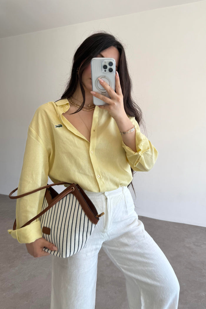 Lcst Styled Linen Straight Cut Yellow Shirt