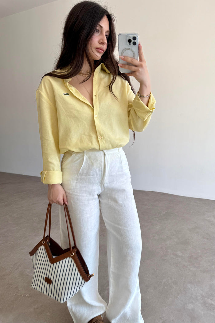 Lcst Styled Linen Straight Cut Yellow Shirt