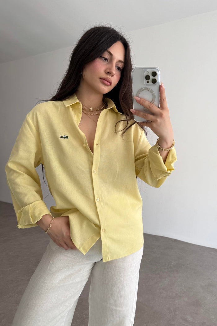 Lcst Styled Linen Straight Cut Yellow Shirt