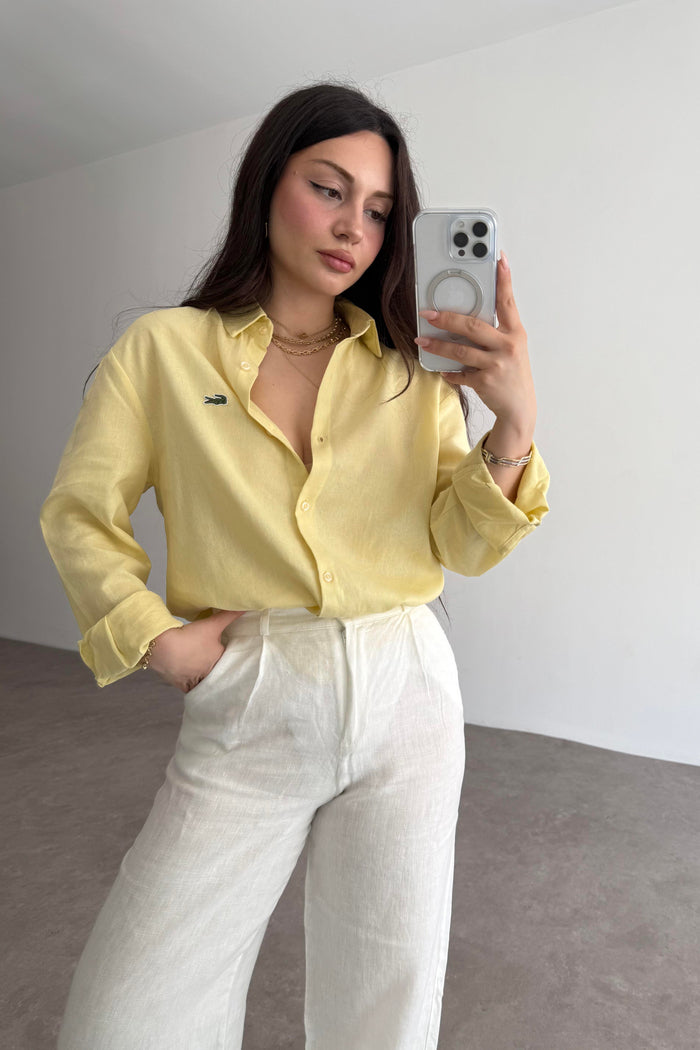 Lcst Styled Linen Straight Cut Yellow Shirt