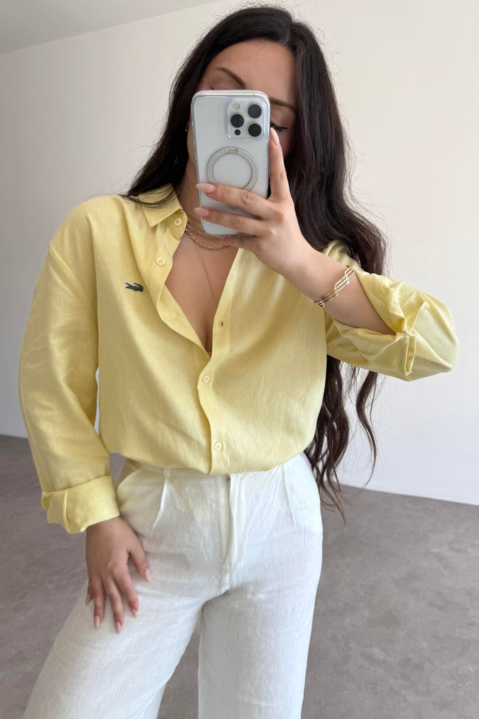 Lcst Styled Linen Straight Cut Yellow Shirt