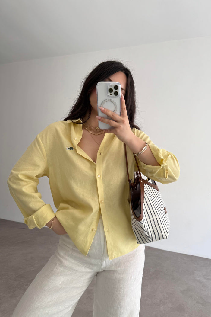Lcst Styled Linen Straight Cut Yellow Shirt