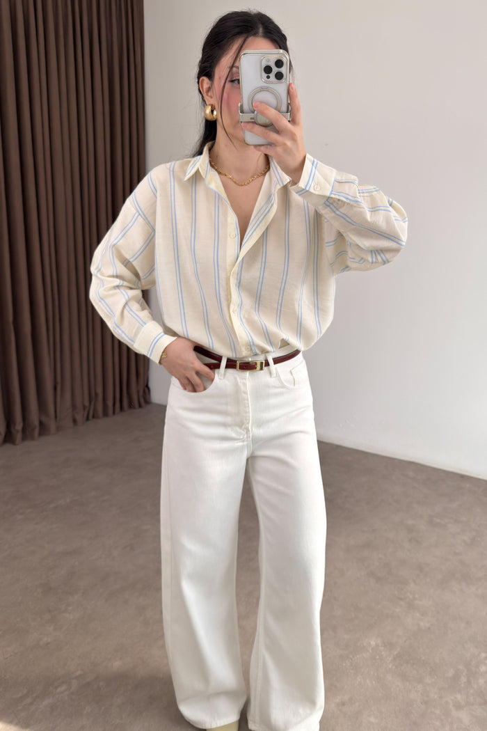 Blue Striped Tencel Off-White Shirt