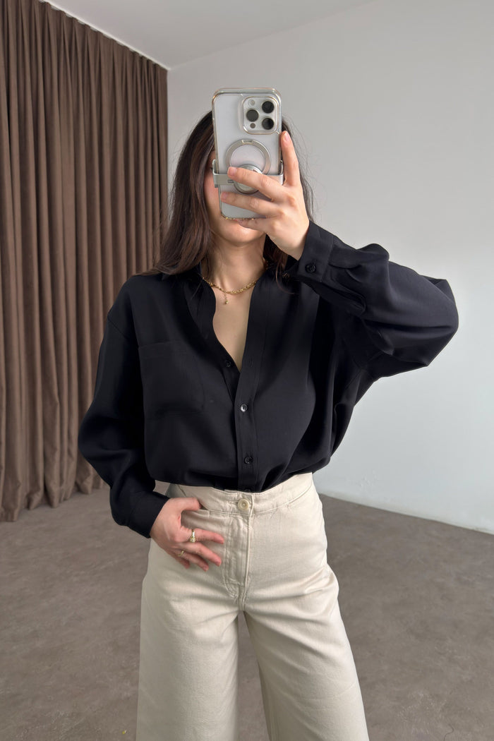 Premium Modal Cotton V-Neck Black Shirt