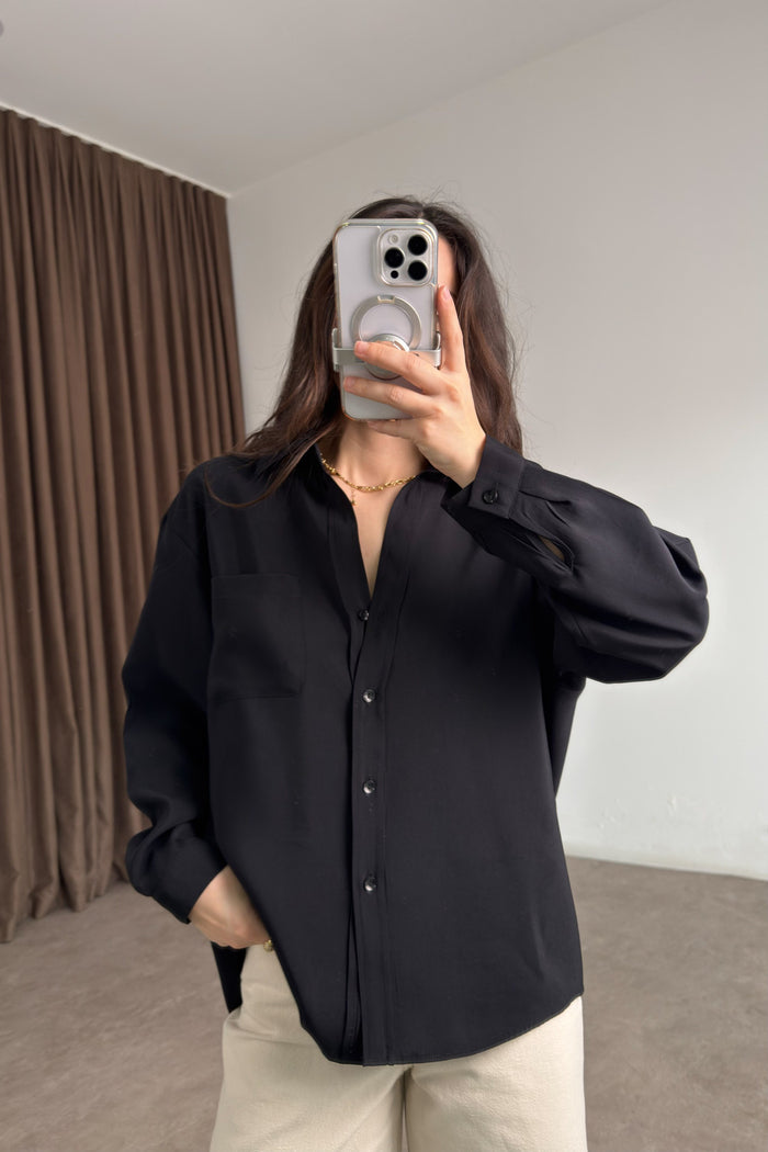 Premium Modal Cotton V-Neck Black Shirt