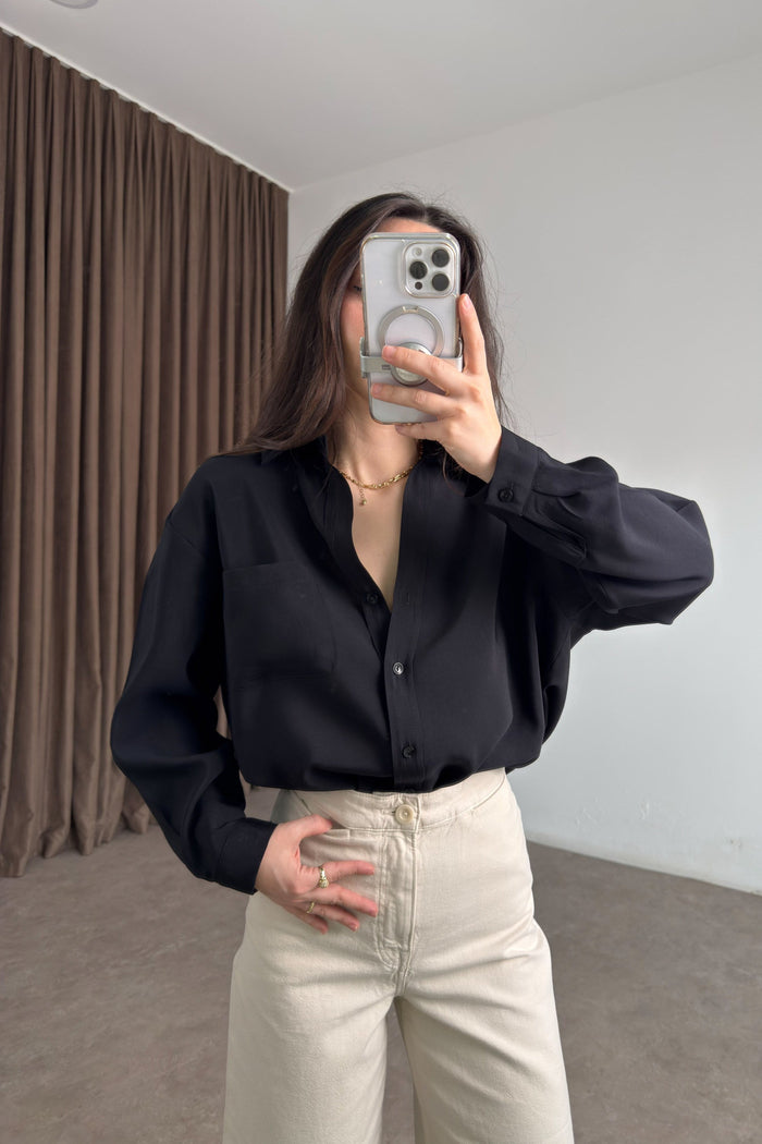 Premium Modal Cotton V-Neck Black Shirt