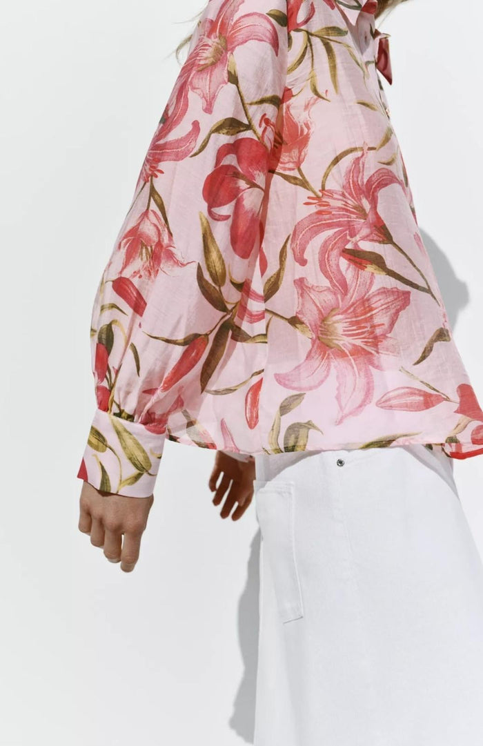 Original Zra Styled Floral Pattern Gold Button Shirt