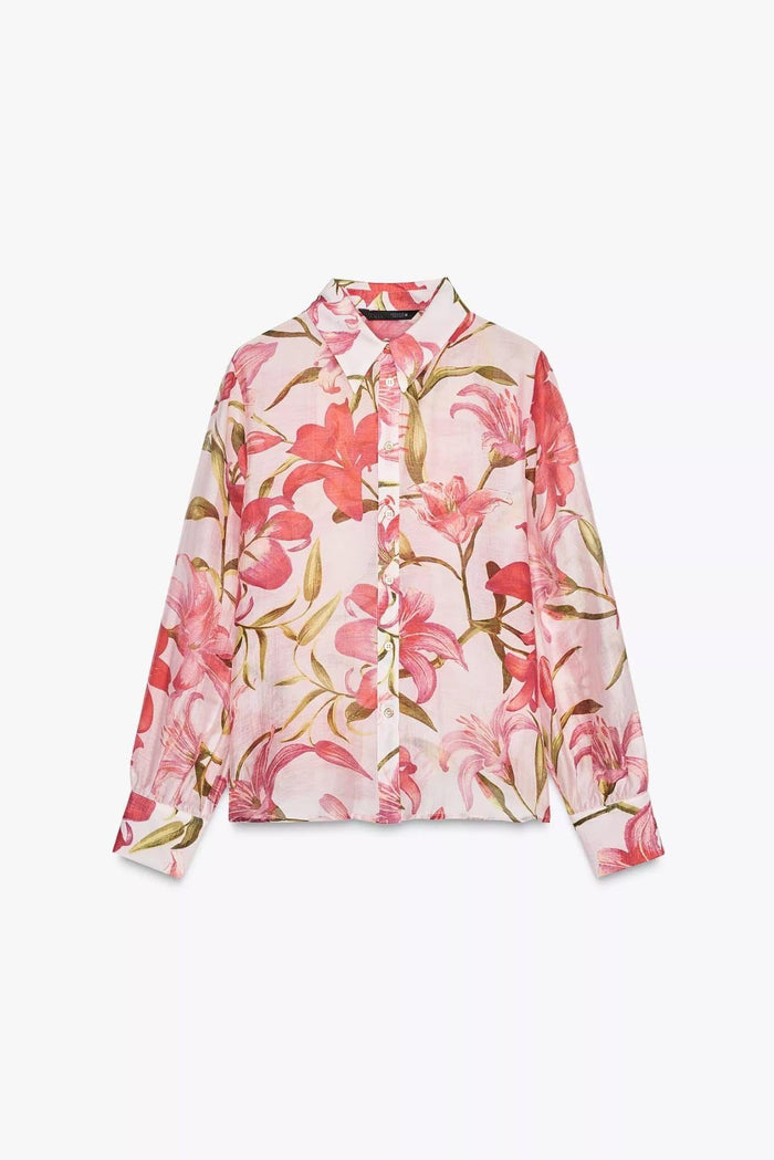 Original Zra Styled Floral Pattern Gold Button Shirt