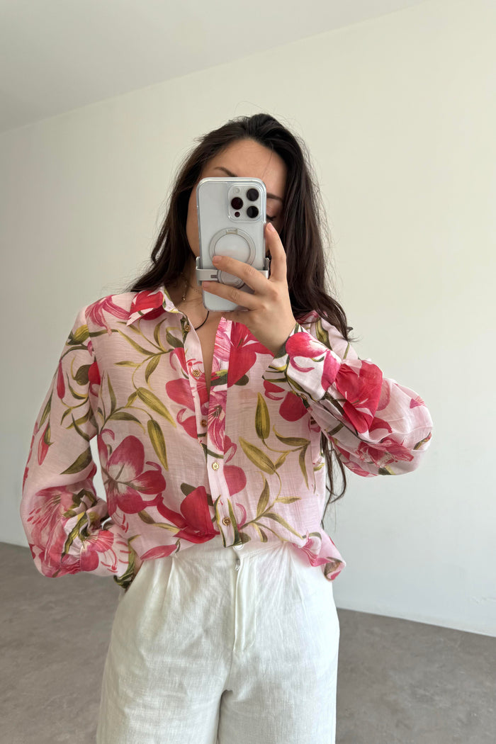 Original Zra Styled Floral Pattern Gold Button Shirt