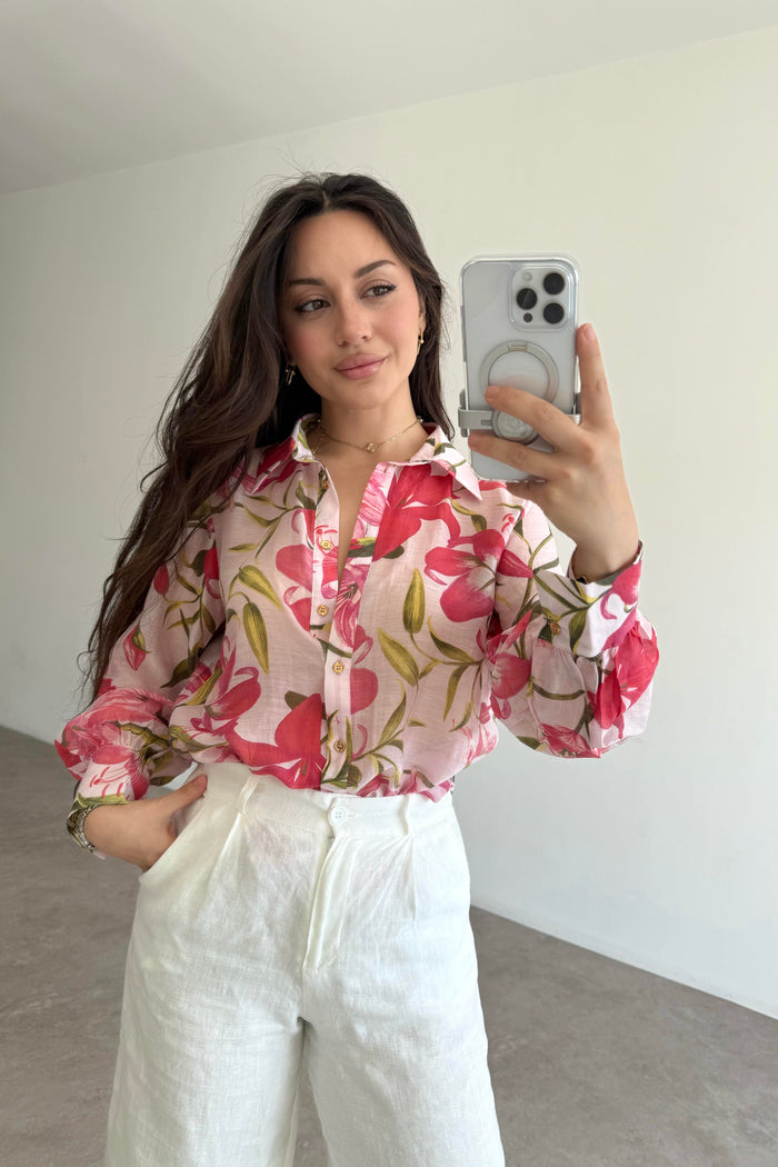 Original Zra Styled Floral Pattern Gold Button Shirt