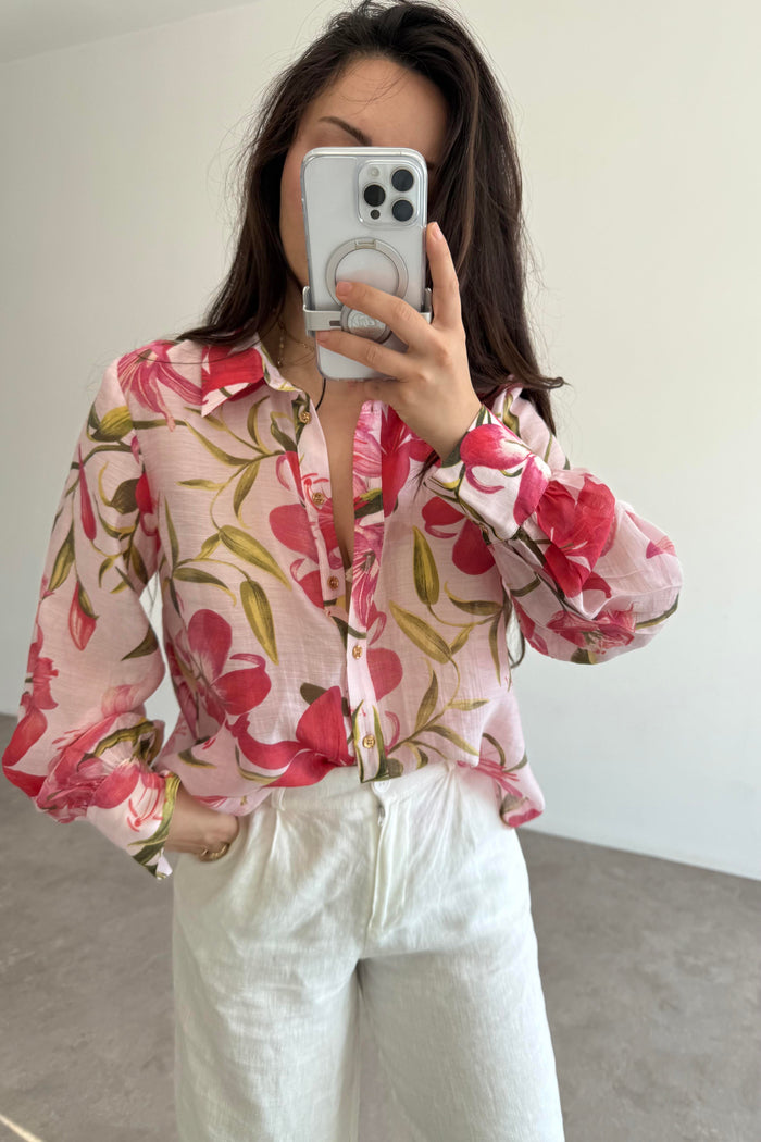 Original Zra Styled Floral Pattern Gold Button Shirt
